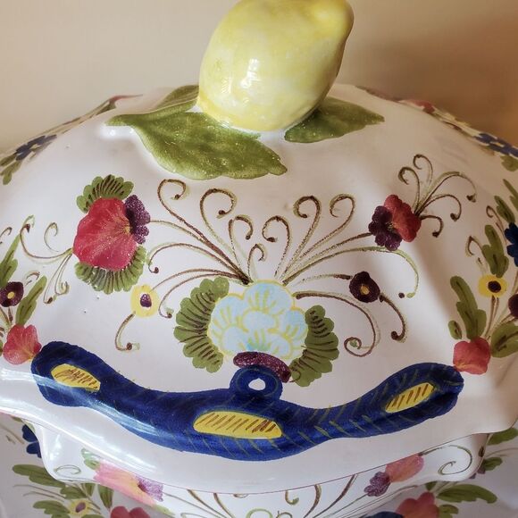 Antique Vintage Multi Floral Soup Pot Tureen Made in Italy - Picture 3 of 14